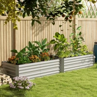 Outsunny Set of 2 Raised Beds for Garden, Galvanised Steel Outdoor Planters with Multi-reinforced Rods for Vegetables, Plants, Flowers and Herbs, 180 x 90 x 59 cm, Light Grey(m-10)