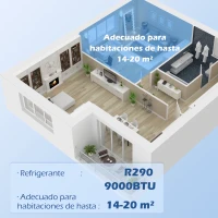 HOMCOM Aire Acondicionado Portátil 9000BTU Ventilador Deshumidificador con Control Remoto 35,3x35x72,5 cm Blanco(m-4)