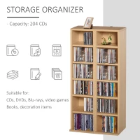 HOMCOM 204 CD Media Display Shelf Unit Set of 2 Blu-Ray Tower Rack w/ Adjustable Shelves Bookcase Storage Organiser, Natural Wood Colour(m-5)