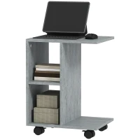HOMCOM C-Shape End Table Unique Storage Unit w/ 2 Shelves 4 Wheels Freestanding Home Office Furniture Cabinet Square Studio Grey(m-11)