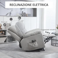 HOMCOM Poltrona Alzapersona Reclinabile a 135° con 8 Punti Massaggianti e Poggiapiedi, 89x99x103 cm, Grigio Chiaro(m-5)