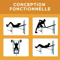 HOMCOM Banc de musculation Fitness banc d'haltérophilie dossier réglable + Ensemble d'haltères courtes ou longues 20 Kg barre d'extension incluse entraînement musculaire & haltérophilie(m-7)