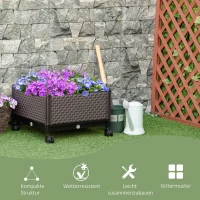 Outsunny Hochbeet 1-teilig mit Rollen Pflanzkasten mit Abflusslöchern Blumenkasten Blumenkübel Kunststoff Braun 50 x 50 x 33 cm(m-6)