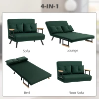 HOMCOM 4-in-1 Velvet-Feel Double Sofa Bed, with Pillows - Green(m-4)