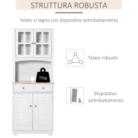 HOMCOM Credenza Alta per Cucina, Mobile Buffet in Legno Bianco, Armadio Dispensa in Stile Classico, Bianco, 68x39.5x170cm(m-6)