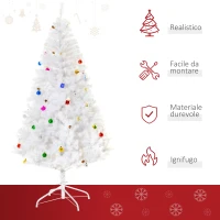 HOMCOM Albero di Natale Bianco 180cm con Addobbi e 930 Rami, Albero di Natale Innevato Artificiale in PVC(m-7)