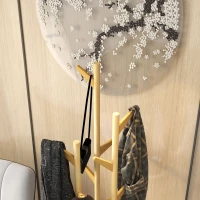 HOMCOM Appendiabiti da Terra di Design con Portaombrelli e 12 Ganci, Metallo e Bambù, 30.5x30.5x174.5cm, Legno e Bianco(m-8)