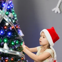 HOMCOM Sapin de Noël artificiel lumineux fibre optique LED x 200 multicolore + support pied Ø 70 x 150H cm 200 branches étoile sommet brillante vert(m-7)