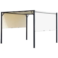 Outsunny Pergola tonnelle de jardin avec auvent coulissant 3 x 3 m - structure acier époxy et toile polyester - crème et noir(m-1)