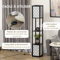 HOMCOM Lampadaire étagère 2 lampes 2 étagères 4 niveaux MDF noir motif nid d'abeille 26 x 26 x 156 cm noir(m-6)
