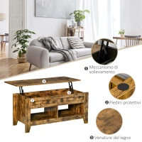 HOMCOM Tavolino da Salotto in Stile Industriale con Vano Contenitore e Piano Sollevabile in Legno, 105x50x49cm, Marrone Rustico(m-6)