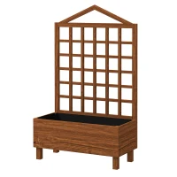 Outsunny Garden Planters with Trellis for Vine Climbing, Distressed Wooden Raised Beds, 90x43x150cm, Brown(m-11)