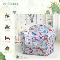 HOMCOM Poltrona da Bambino Fantasioso Motivo di Dinosauri Cartoonati bambini fra i 3 e i 5 anni Legno, Flanella, Schiuma 50L x 39P x 44A cm Multi-colore(m-6)