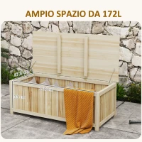 Outsunny Panca Contenitore da Giardino da 172L in Legno di Abete, 120x55x45cm, Colore Legno(m-4)