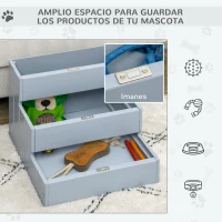 PawHut Escalera para Mascotas 3 Peldaños con Espacio de Almacenaje y Alfombra Antideslizantes Portátil 40,5x44,5x38 cm Gris(m-5)