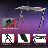 HOMCOM Gaming Tisch Schreibtisch Computertisch Arbeitstisch Möbel für Büro Wohnzimmer Arbeitszimmer, modernes Design, MDF Metall 110 x 59 x 75 cm Schwarz(m-6)