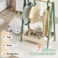 AIYAPLAY Kids Clothes Rail with 3Hangers, Bottom Storage Shelf for Girls, Boys, Nursery, Bedroom, Green(m-5)