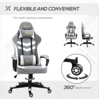Vinsetto Gaming Chair, Computer Desk Chair with Lumbar Support, Faux Leather Racing Chair with Headrest and Swivel Wheels for Home Office, Grey White(m-6)