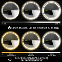 HOMCOM Runder Badezimmerspiegel mit LED-Lichtern, Badspiegel mit Anti-Beschlag-Funktion, Touch-Bedienung, Display(m-4)
