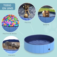 PawHut Piscina Plegable para Perros Gatos Ø120x30 cm Bañera Portátil para Mascotas PVC Antideslizante Múltiples Usos para Interiores y Exteriores Azul(m-9)