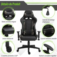 HOMCOM Fauteuil Gamer Chaise gaming Coussin Massant chaise de bureau Accoudoirs réglables coussin lombaire avec fonction de massage par vibration Noir(m-4)