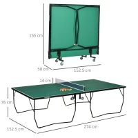 SPORTNOW 9FT Folding Tennis Table, with 8 Wheels, for Indoor Use, Green(m-3)