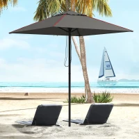 Outsunny 215cm Square Canopy Parasol, with Contrast Piping - Grey/Red(m-2)