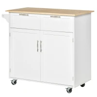 HOMCOM Kitchen Island Utility Cart, with 2 Storage Drawers & Cabinets for Dining Room, White(m-11)