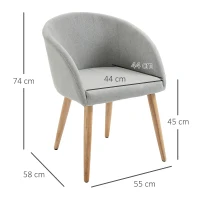 HOMCOM Silla de Comedor Tapizada en Lino Sintético Transpirable con Asiento Acolchado y Patas de Madera Silla de Ocio Moderna para Salón Dormitorio 55x58x74 cm Gris(m-3)