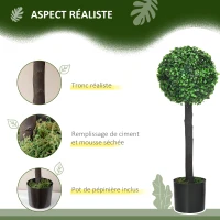 HOMCOM Lot de 2 plantes boules de buis artificiel avec tronc et pot inclus - hauteur 60 cm(m-4)