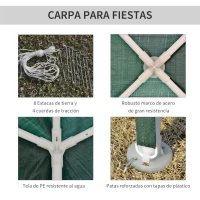 Outsunny Carpa Desmontable 3x3 m Cenador Pabellón de Jardín con 4 Orificios de Drenaje y Marco de Acero para Terraza Patio Verde(m-6)