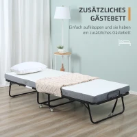 HOMCOM Klappbett 80x200 cm Erwachsene Gästebett Klappbar mit 10cm Dicker Schaumstoff Reisebett mit Stahlrahmen Feldbett mit Rollen bis 150 kg belastbar Einzelbett(m-4)