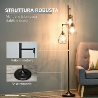 HOMCOM Lampada da Terra Vintage Industriale in Metallo Nero, Lampada a Piantana da Terra Moderna Ф35 x 170cm(m-6)