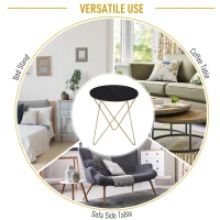 HOMCOM Round Coffee Table, Sofa End Table with Metal Crossed Legs, Modern Living Room Table - Black, Gold Tone (Φ43cm)(m-6)