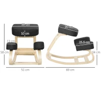 Vinsetto Sedia Inginocchiatoio Ergonomica in Legno di Betulla con Cuscino, 51x69x58 cm, Nero(m-3)