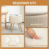 HOMCOM 2-in-1-Aufbewahrungshocker mit Metallbeinen, runder Fußhocker für Wohnzimmer, Schlafzimmer, Flur, Cremeweiß(m-6)