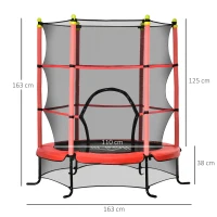 HOMCOM Kindertrampolin mit Sicherheitsnetz, Randpolsterung, wetterfest, Metallrahmen, bis 50 kg, Ø163cm x 163 cm, Rot(m-3)