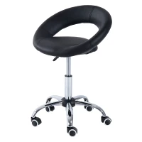 HOMCOM Sgabello da Lavoro Girevole Sgabello da Sala Salone Moderno Altezza Regolabile Ecopelle 50 × 54 × 66-78cm Nero(m-10)