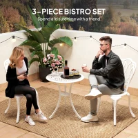 Outsunny 3 Piece Garden Bistro Set, Cast Aluminium Outdoor Furniture Set with Umbrella Hole for Balcony, Porch, Patio, White(m-4)