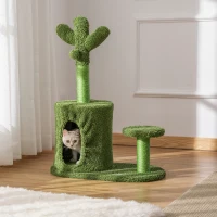 PawHut Albero Tiragraffi per Gatti Fino 4.5kg a Forma di Cactus con Palline e Cuccia, 60x35x78cm - Verde(m-2)