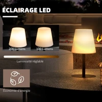 Outsunny Lampe de table à LED sans fil avec batterie rechargeable, USB, luminosité réglable, IP44, idéal pour extérieur ou intérieur(m-4)