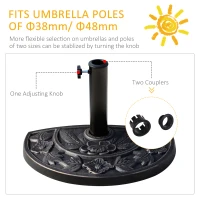 Outsunny 9kg Resin Parasol Base, Half Round Umbrella Stand with Floral Design for Garden, Outdoor, Suitable Umbrella Rod: Φ3.8cm, Φ4.8cm, Bronze Tone(m-6)