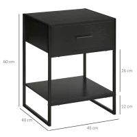 HOMCOM Set 2 Comodini Moderni, 2 Comodini da Camera da Letto e Soggiorno, con Cassetto e Ripiano Aperto, Design Moderno, in MDF e Acciaio, 45x40x60cm, Nero(m-3)