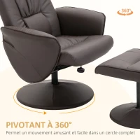 HOMCOM Fauteuil relax avec repose-pied fauteuil de relaxation relaxant pivotant 360° et dossier inclinable pour TV supportant jusqu'à 120 Kg revêtement synthétique métal marron(m-5)