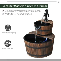 Outsunny Kaskadenbrunnen 2-stufig Gartenbrunnen Zierbrunnen Zimmerbrunnen Wasserspiel Wasserfall Wasserpumpe Tannenholz Dunkelbraun 44,5 x 44,5 x 58,5 cm(m-5)