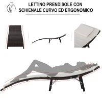 Outsunny Lettini Prendisole Richiudibili con Cuscini Rimovibili e Tavolino Pieghevole, Set 3 Pz in Rattan, Crema(m-5)