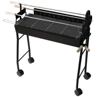 Outsunny Barbacoa de Carbón 2 en 1 Picnic Parrillas Asador BBQ Multifuncional 36x85x90cm Patio Acampada Parilla de Carbón Vegetal con Ruedas(m-8)