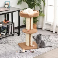 PawHut Tiragraffi ad Albero per Gatti con Cuccia, Cuscino, Rivestimento Peluche e Pali in Corda Sisal(m-2)