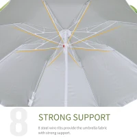 Outsunny 1.7m Beach Umbrella, Portable Parasol with Tilting Function, Carry Bag, Outdoor Sunshade Shelter with 8 Ribs, Green(m-6)