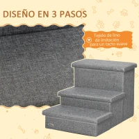 PawHut Escalera para Mascotas de 3 Peldaños Escalones para Perros Gatos con Espacio de Almacenamiento 63,5x42,5x40,5 cm Gris(m-6)